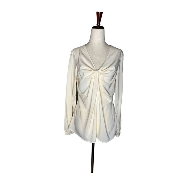 Chadwick's top women’s size 6 off white semi sheer knot front v-neck long sleeve - Picture 1 of 6